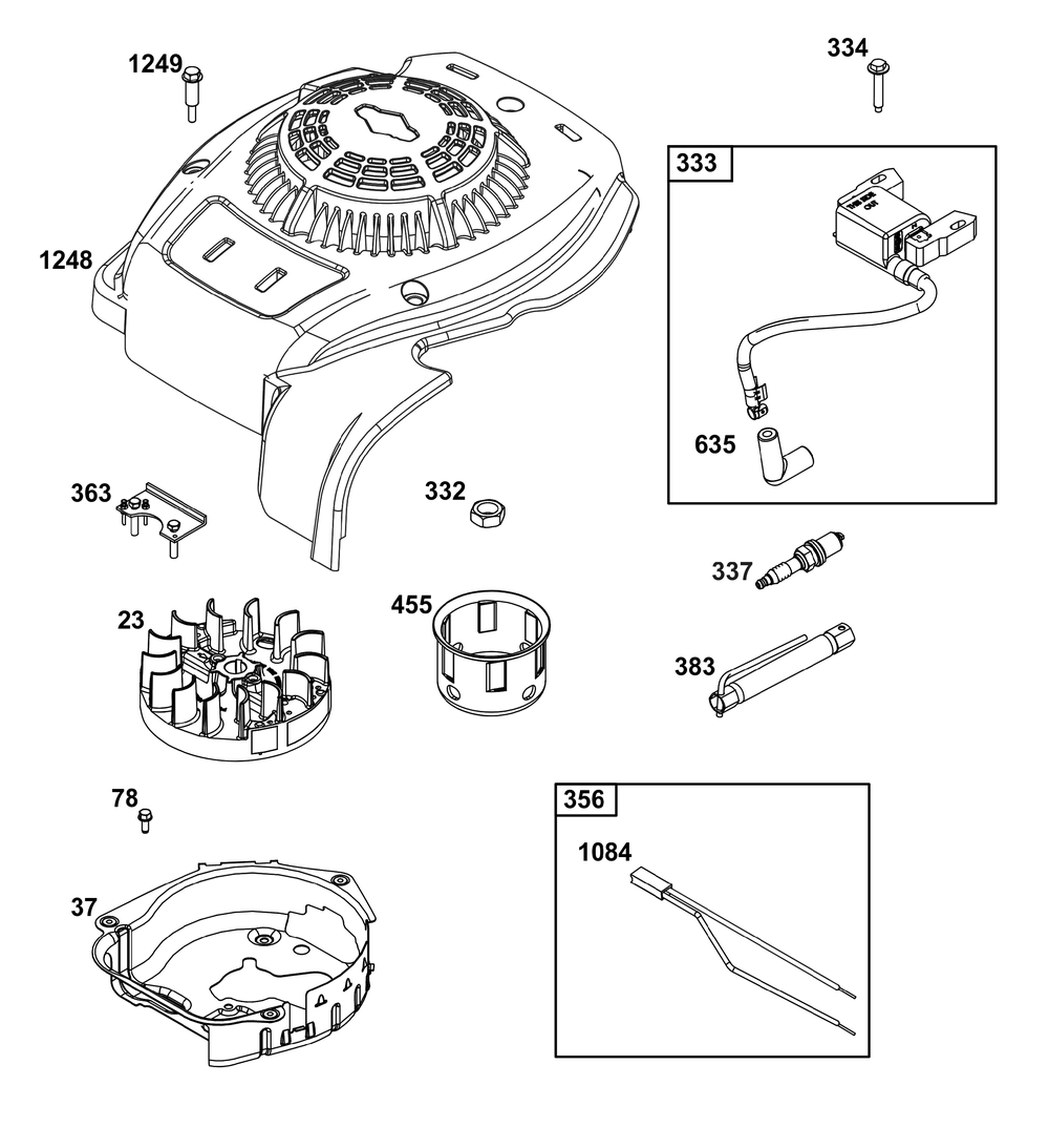 Flywheel, Ignition, And Starter Group Diagram and Parts List for 08P602-0035-H5 020000 - 09Z999 Briggs and Stratton Engine
